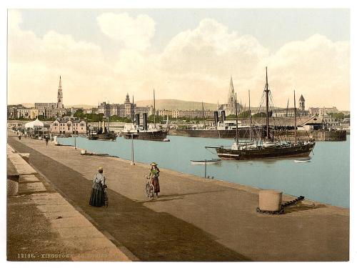 Kingstwon Harbour c1895 with the Town Commissioners Building between the two spires. (Image Library of Congress)  