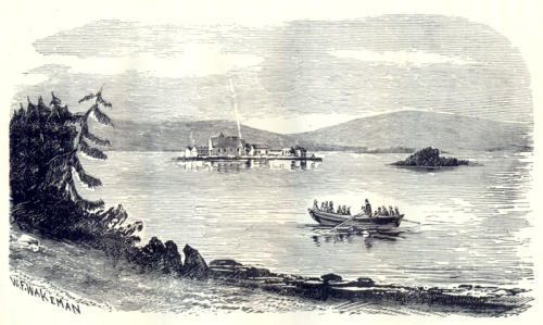 Pilgrims being rowed to Lough Derg in 1876  by W.F . Wakeman. (Image Wikimedia Commons)