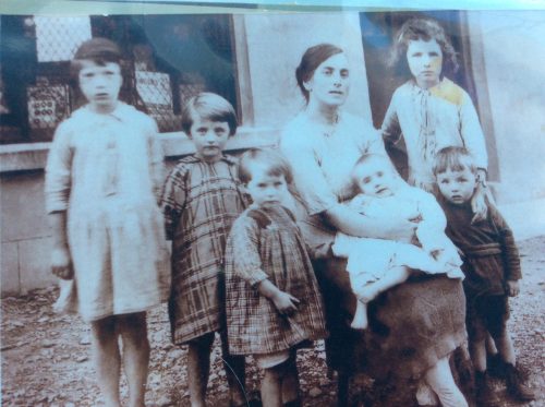 Three Gallagher children with their Aunt Annie and three cousins in Fanad, probably in the late 1920s. Aunt Eileen ('Di') is on the extreme left